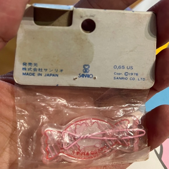 HELLO KITTY Sanrio Japan Candy Pink Hair Clip Barrette Tie 1976 Sign RARE kawaii - Picture 6 of 9